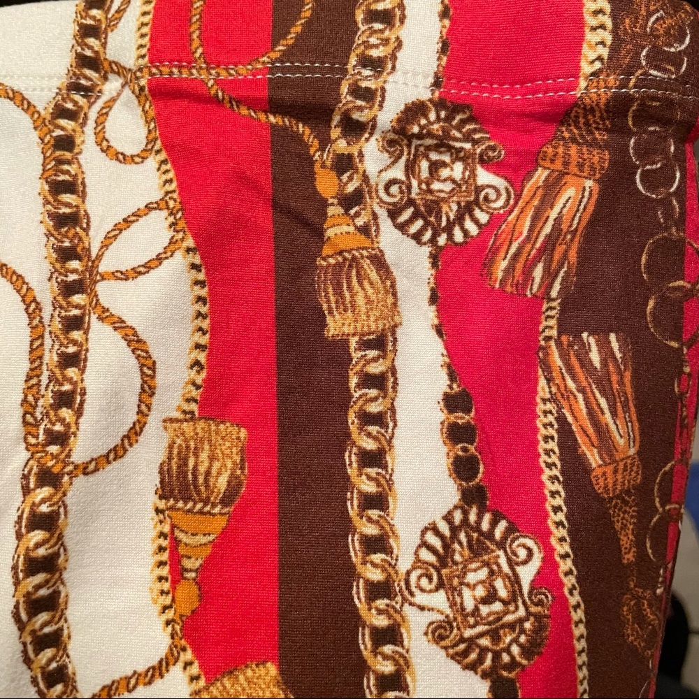 Red Chain Print Bell Bottom Pants - Picture 6 of 6